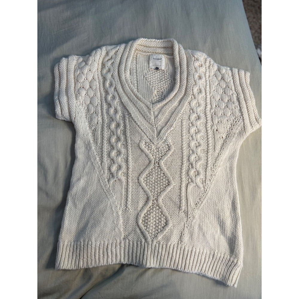 Anthropologie Handknit Alpaca Blend Cable Knit Short Sleeve Sweater Tunic M